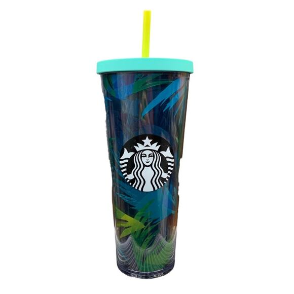 Starbucks Hawaii 24oz Cold Drink Cup Venti Blue Green Palm Tree Tropical Tumbler - Picture 2 of 15